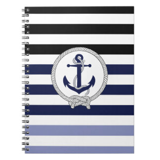 Nautical navy blue anchor/Navy knot/black stripe Notebook