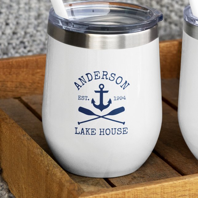 Nautical Navy Blue Anchor Oars Family Lake House (Customize to change text color or text style.)