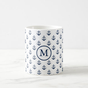 Nautical navy blue anchor on a white background coffee mug