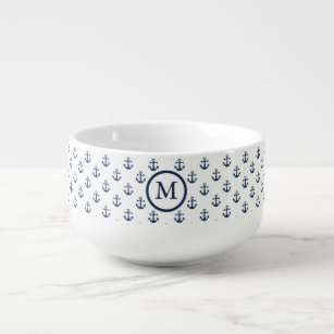 Nautical navy blue anchor on a white background soup mug