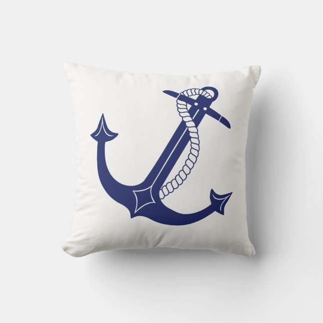 Nautical Navy Blue Anchor on White Simple Cushion (Front)