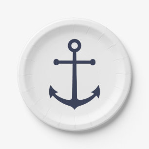 Nautical Navy Blue Anchor Paper Plate