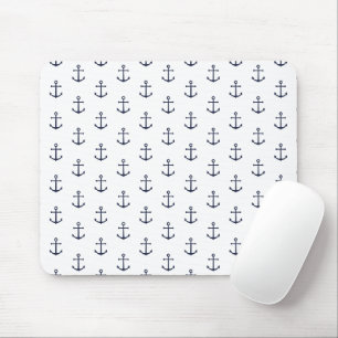Nautical Navy Blue Anchor Pattern Mouse Mat