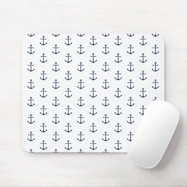 Nautical Navy Blue Anchor Pattern Mouse Mat (With Mouse)