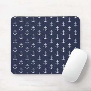 Nautical Navy Blue Anchor Pattern Mouse Mat