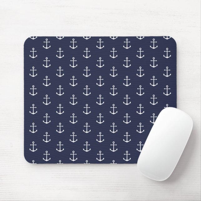 Nautical Navy Blue Anchor Pattern Mouse Mat (With Mouse)