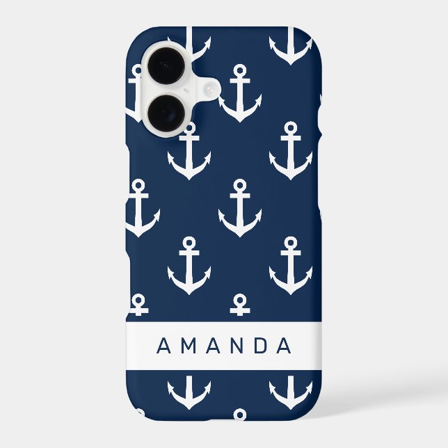 Nautical navy blue anchor pattern personalised (Back)