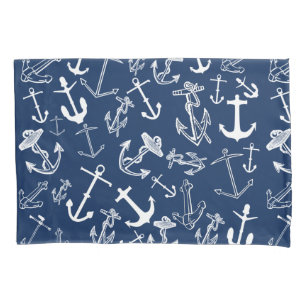 Nautical  Navy Blue Anchor Pattern Pillowcase