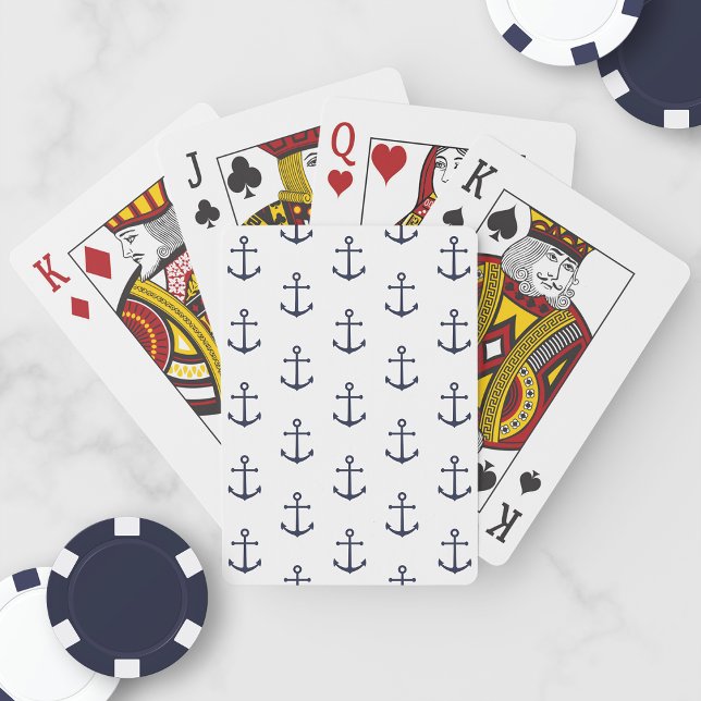 Nautical Navy Blue Anchor Pattern Playing Cards (Creator Uploaded)