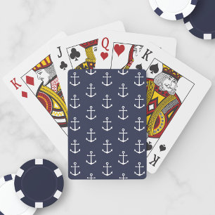 Nautical Navy Blue Anchor Pattern Playing Cards