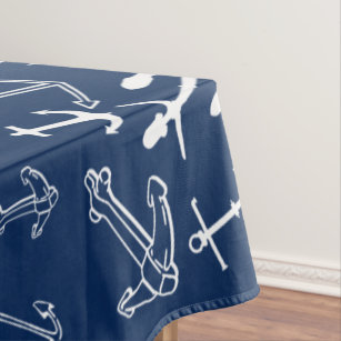 Nautical Navy Blue Anchor Pattern Tablecloth