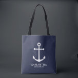 Nautical Navy Blue Anchor Personalised Bridesmaid Tote Bag<br><div class="desc">Modern Minimalist Nautical Navy Blue Anchor Personalised Bridesmaid Tote Bag
featuring white anchor and personalised bridesmaid's name with title in white modern sans serif font style on navy blue background.

Also perfect for maid of honour,  flower girl,  mother of the bride and more.</div>