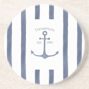 Nautical Navy Blue Anchor Personalised Coaster