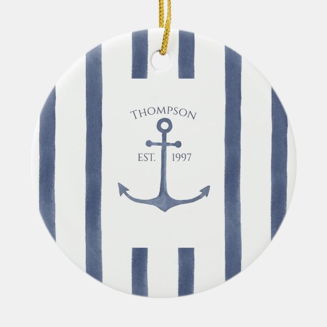 Nautical Navy Blue Anchor Personalised Coaster Ceramic Tree Decoration (Front)