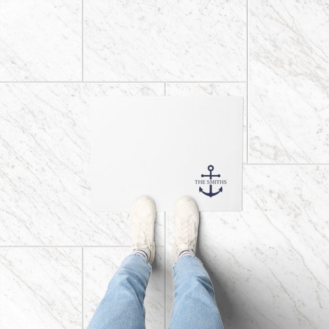 Nautical Navy Blue Anchor Personalised Family Name Doormat (Indoor)