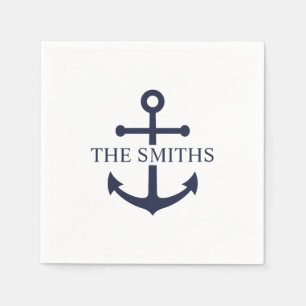 Nautical Navy Blue Anchor Personalised Family Name Napkin