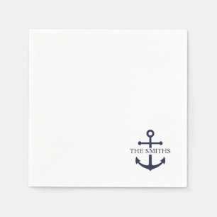 Nautical Navy Blue Anchor Personalised Family Name Napkin