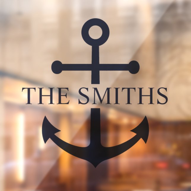 Nautical Navy Blue Anchor Personalised Family Name Window Cling (Sheet 2)