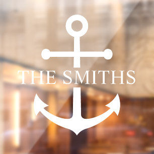 Nautical Navy Blue Anchor Personalised Family Name Window Cling