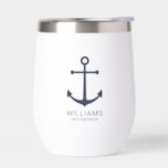 Nautical Navy Blue Anchor Personalised Groomsmen<br><div class="desc">Modern Minimalist Nautical Navy Blue Anchor Personalised Groomsmen Thermal Wine Tumbler featuring navy blue anchor and personalised groomsman's name with title in navy blue modern sans serif font style. Also perfect for best man, father of the bride, ring bearer, maid of honour, flower girl, mother of the bride and more....</div>