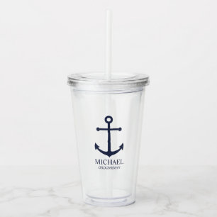 Nautical Navy Blue Anchor Personalised Groomsmen Acrylic Tumbler