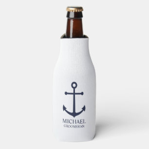 Nautical Navy Blue Anchor Personalised Groomsmen Bottle Cooler