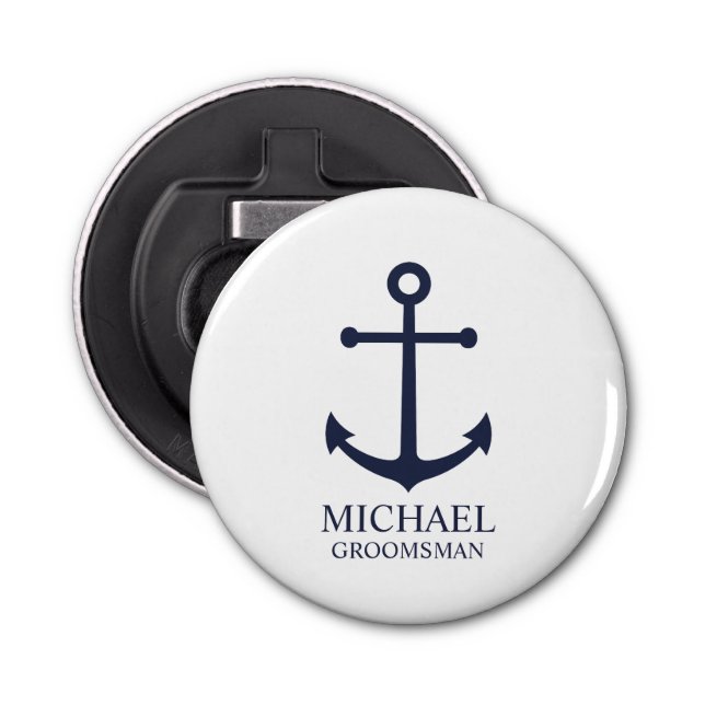 Nautical Navy Blue Anchor Personalised Groomsmen Bottle Opener (Front)