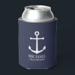 Nautical Navy Blue Anchor Personalised Groomsmen Can Cooler<br><div class="desc">Nautical Personalised Groomsmen Gift
This design features white anchor and personalised groomsman's name with title in white classic serif font style on navy blue background.

Also perfect for best man,  father of the bride and more.</div>