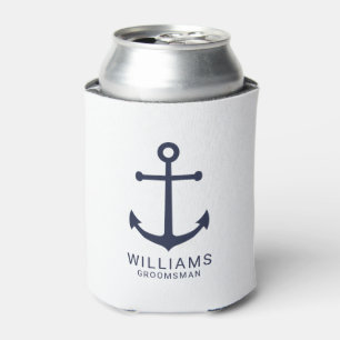 Nautical Navy Blue Anchor Personalised Groomsmen Can Cooler