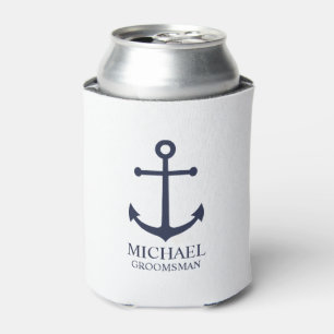 Nautical Navy Blue Anchor Personalised Groomsmen Can Cooler