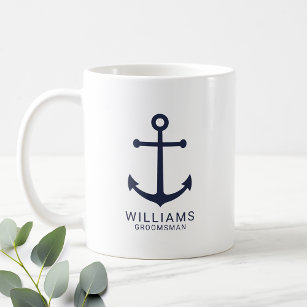 Nautical Navy Blue Anchor Personalised Groomsmen Coffee Mug