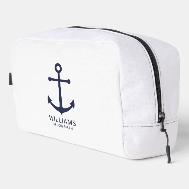 Nautical Navy Blue Anchor Personalised Groomsmen Dopp Kit (Right Corner)