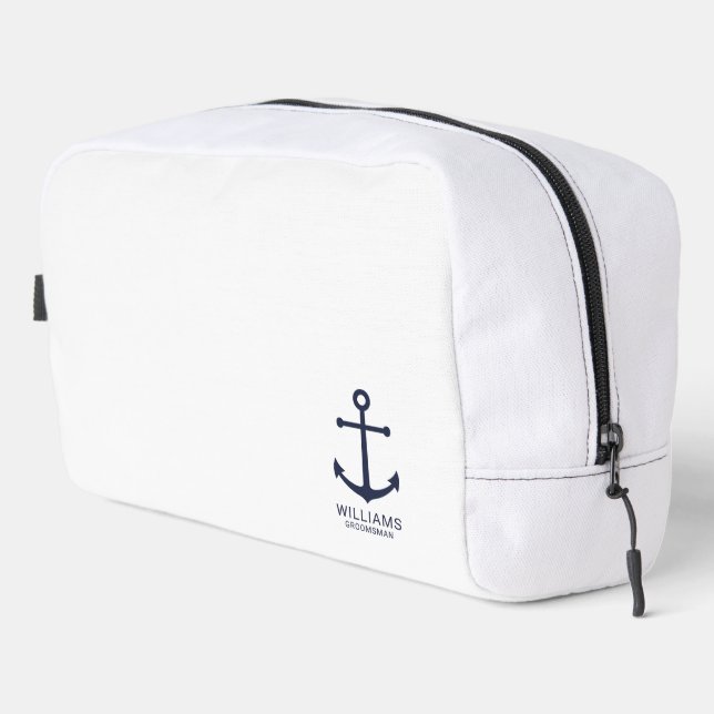 Nautical Navy Blue Anchor Personalised Groomsmen Dopp Kit (Right Corner)