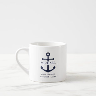 Nautical Navy Blue Anchor Personalised Groomsmen Espresso Cup
