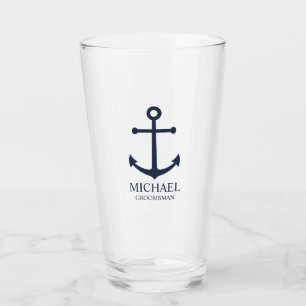 Nautical Navy Blue Anchor Personalised Groomsmen Glass