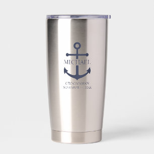 Nautical Navy Blue Anchor Personalised Groomsmen Insulated Tumbler