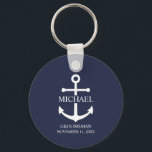 Nautical Navy Blue Anchor Personalised Groomsmen Key Ring<br><div class="desc">This personalised gift features a white anchor design with your groomsman’s name and title in a classic white serif font on navy blue background. A thoughtful keepsake for nautical weddings, beach weddings, or coastal celebrations. Perfect as a personalised gift for groomsmen, best man, father of the bride, or anyone special...</div>
