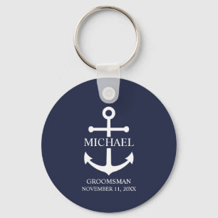 Nautical Navy Blue Anchor Personalised Groomsmen Key Ring