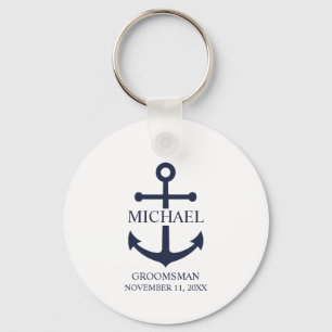 Nautical Navy Blue Anchor Personalised Groomsmen Key Ring