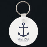 Nautical Navy Blue Anchor Personalised Groomsmen Key Ring<br><div class="desc">Nautical Personalised Groomsmen Gift
This design features navy blue anchor and personalised groomsman's name with title in navy blue classic serif font style on white background.

Also perfect for best man,  father of the bride and more.</div>