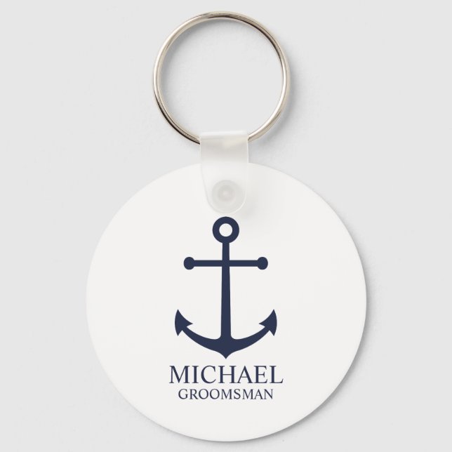 Nautical Navy Blue Anchor Personalised Groomsmen Key Ring (Front)