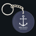 Nautical Navy Blue Anchor Personalised Groomsmen Key Ring<br><div class="desc">Nautical Personalised Groomsmen Gift
This design features white anchor and personalised groomsman's name with title in white classic serif font style on navy blue background.

Also perfect for best man,  father of the bride and more.</div>