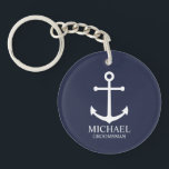 Nautical Navy Blue Anchor Personalised Groomsmen Key Ring<br><div class="desc">Nautical Personalised Groomsmen Gift
This design features white anchor and personalised groomsman's name with title in white classic serif font style on navy blue background.

Also perfect for best man,  father of the bride and more.</div>