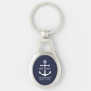 Nautical Navy Blue Anchor Personalised Groomsmen Key Ring