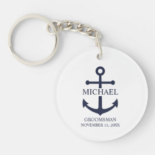 Nautical Navy Blue Anchor Personalised Groomsmen Key Ring