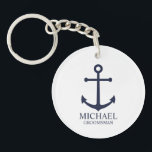 Nautical Navy Blue Anchor Personalised Groomsmen Key Ring<br><div class="desc">Nautical Personalised Groomsmen Gift
This design features navy blue anchor and personalised groomsman's name with title in navy blue classic serif font style on white background.

Also perfect for best man,  father of the bride and more.</div>