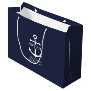 Nautical Navy Blue Anchor Personalised Groomsmen Large Gift Bag