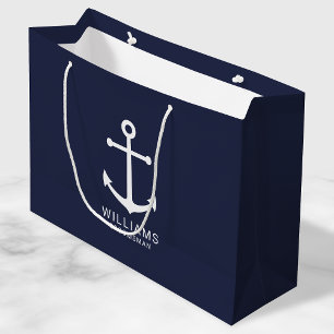 Nautical Navy Blue Anchor Personalised Groomsmen Large Gift Bag