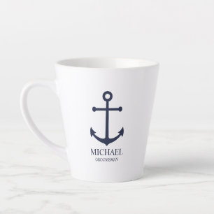 Nautical Navy Blue Anchor Personalised Groomsmen Latte Mug