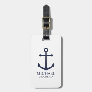 Nautical Navy Blue Anchor Personalised Groomsmen Luggage Tag